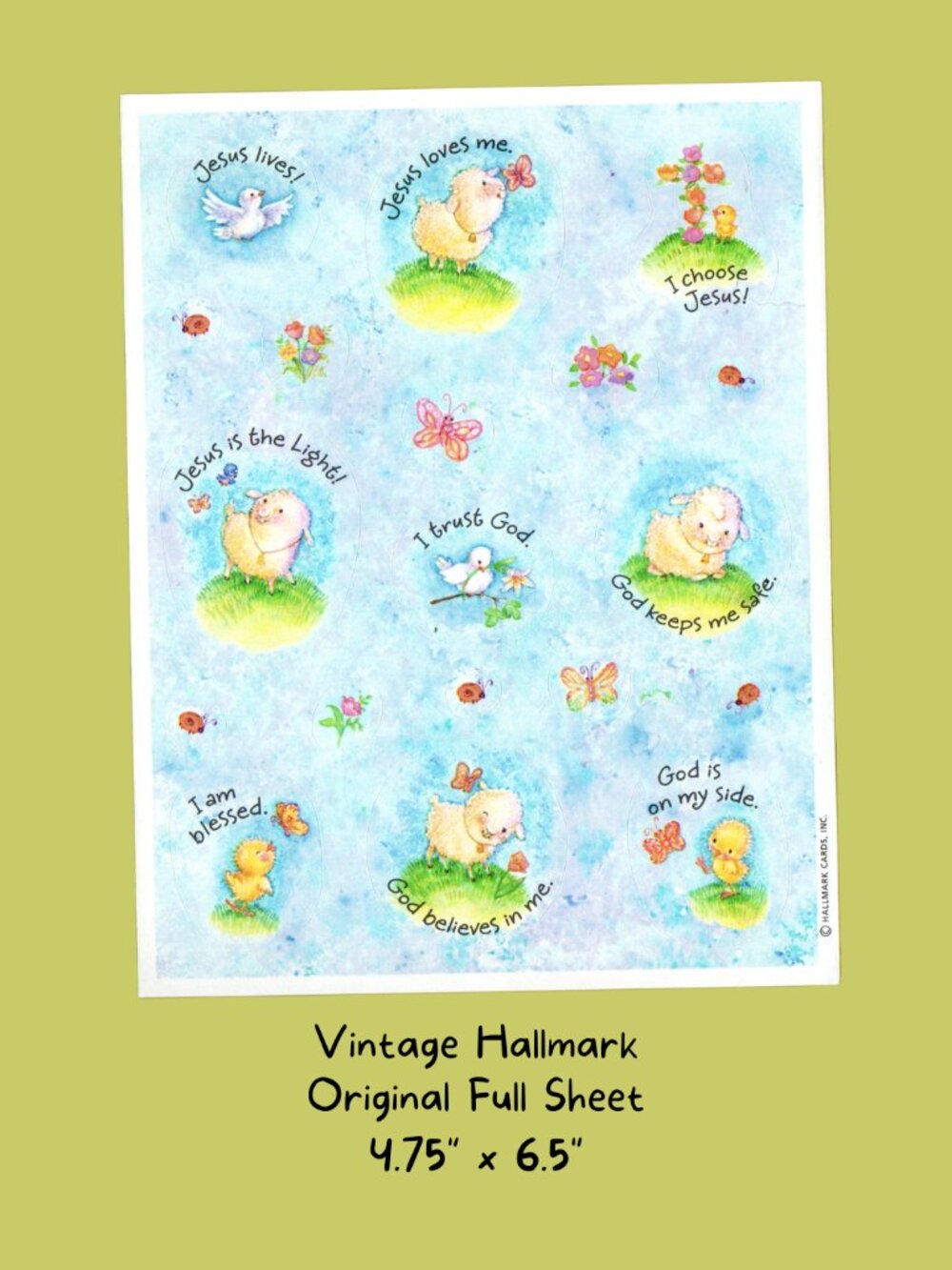 Hallmark Christian Sticker Sheet Vintage 90s Lambs, Chicks & Blessings